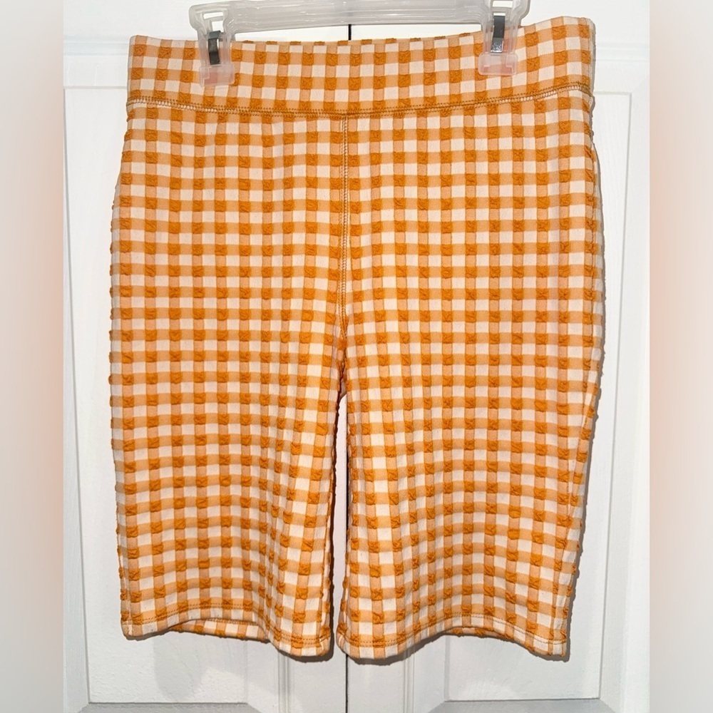 Madewell Gingham Jacquard Biker Shorts | Orange Peach White | Size Small
